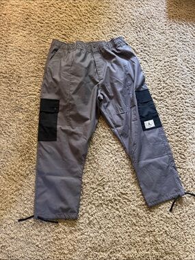 Jordan Gray Cargo Pants with Black Pocket Panels and Drawstring Hems